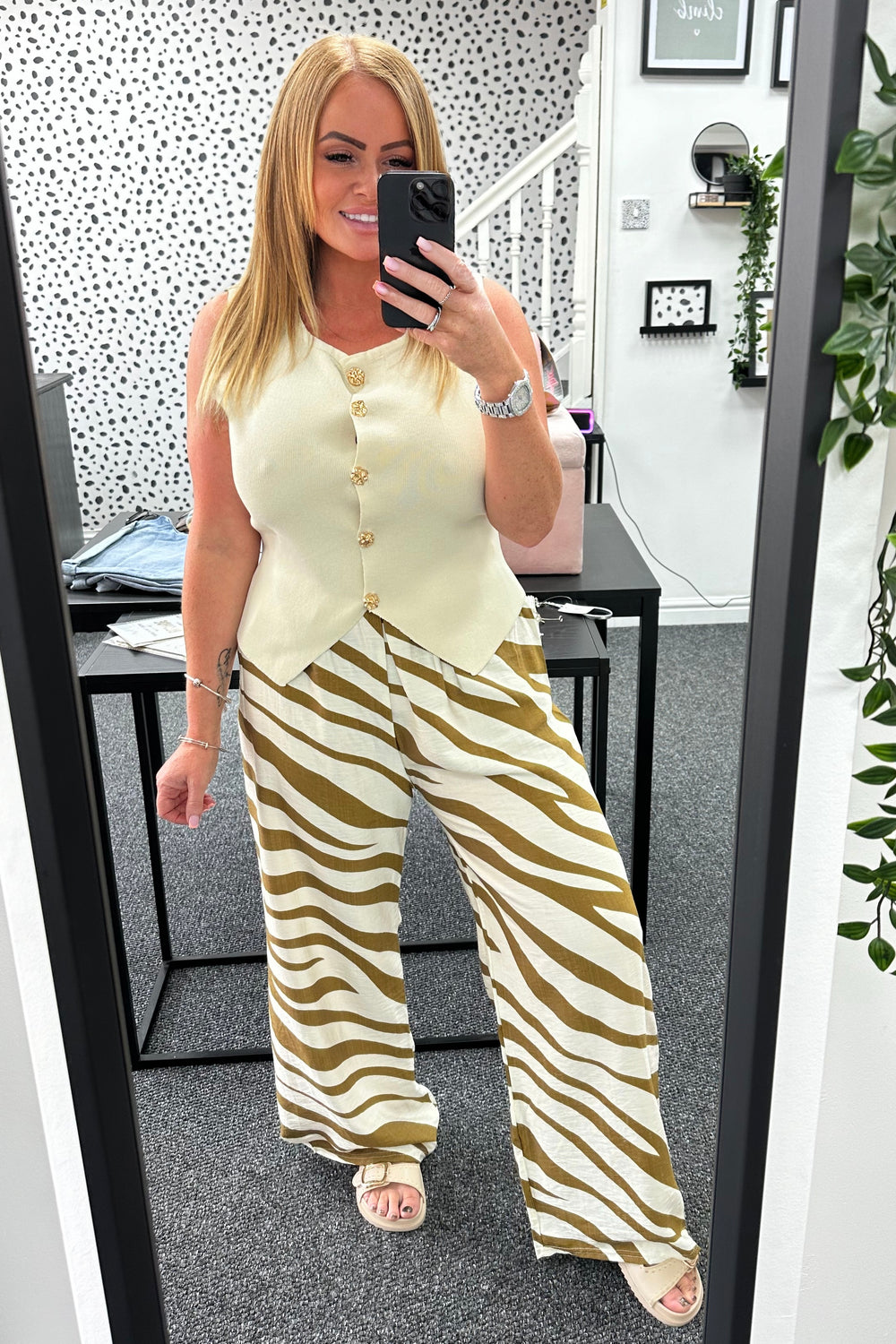 Zebra Cream & Brown Palazzos