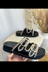 Black Embroidered Chunky Sandals